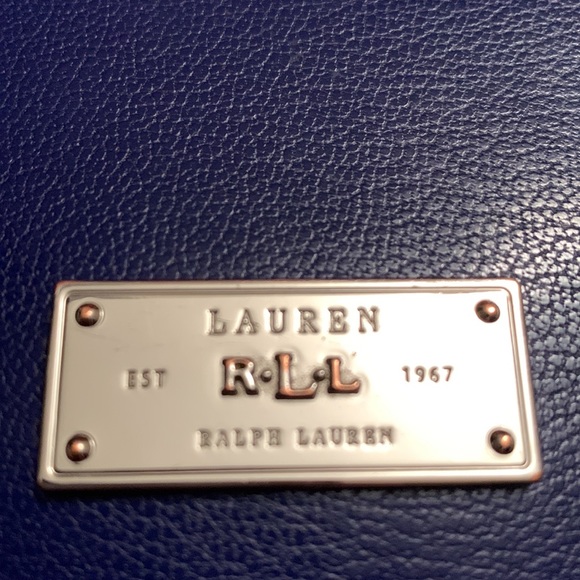 Women’s Leather Lauren Ralph Lauren Crosshatch Slim Blue and Brown Wallet - Picture 2 of 6